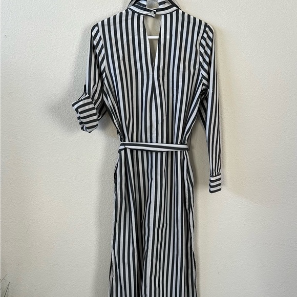 Who What Wear Stripe Long with Tie Belt Dress Pockets - Picture 2 of 11